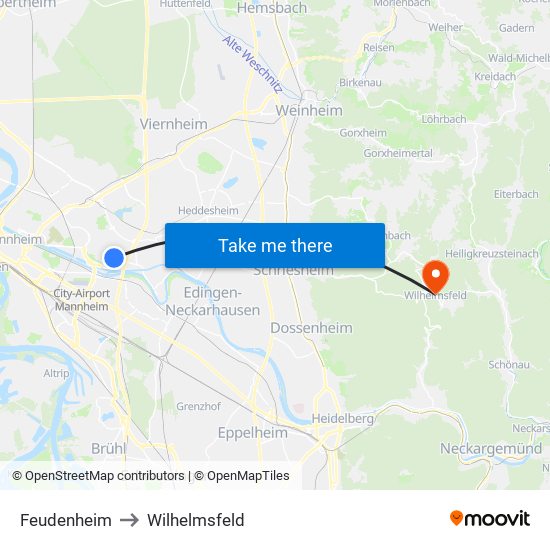 Feudenheim to Wilhelmsfeld map