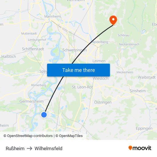 Rußheim to Wilhelmsfeld map