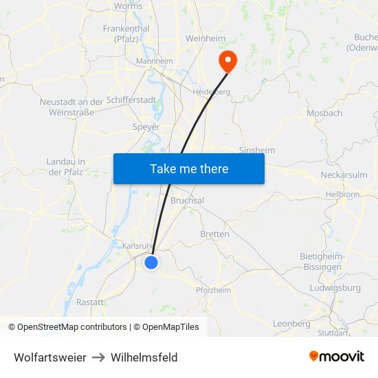 Wolfartsweier to Wilhelmsfeld map