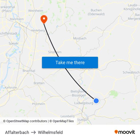 Affalterbach to Wilhelmsfeld map