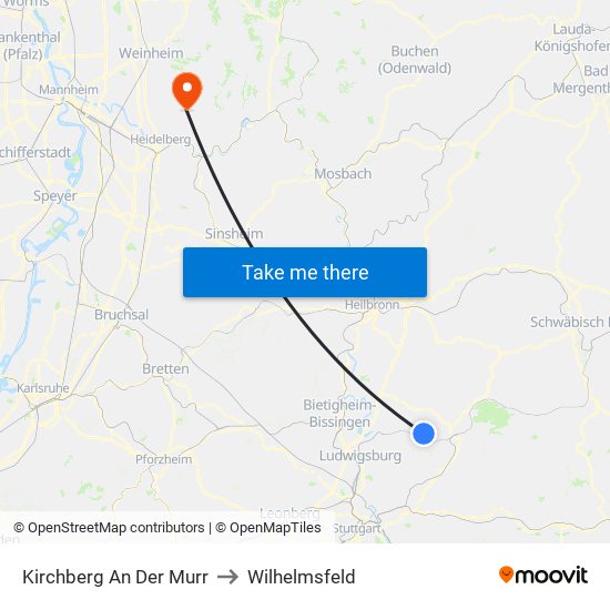 Kirchberg An Der Murr to Wilhelmsfeld map