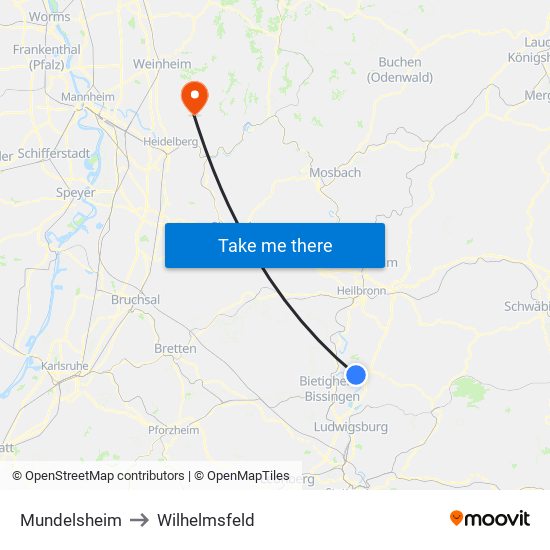 Mundelsheim to Wilhelmsfeld map