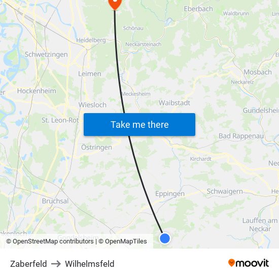 Zaberfeld to Wilhelmsfeld map