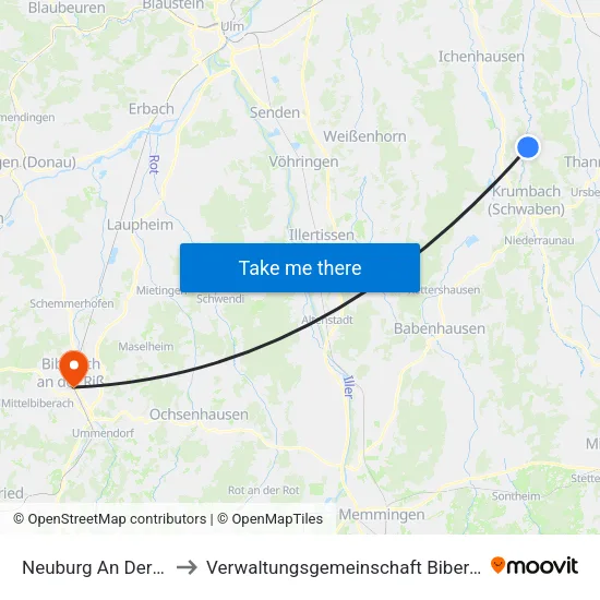Neuburg An Der Kammel to Verwaltungsgemeinschaft Biberach An Der Riß map