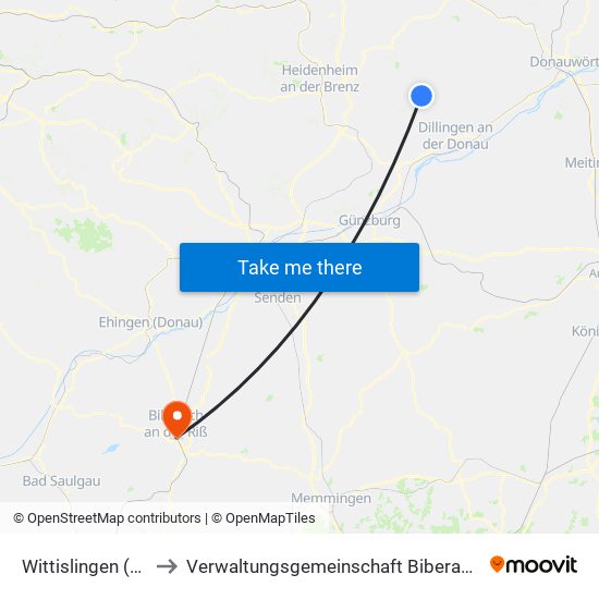 Wittislingen (Vgem) to Verwaltungsgemeinschaft Biberach An Der Riß map