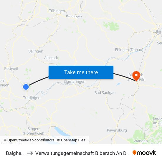 Balgheim to Verwaltungsgemeinschaft Biberach An Der Riß map