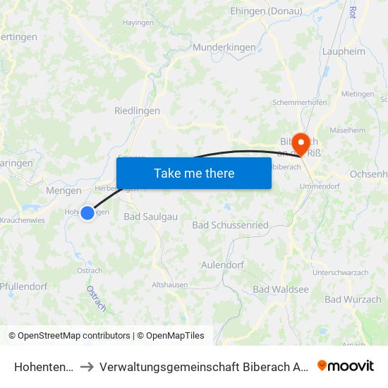 Hohentengen to Verwaltungsgemeinschaft Biberach An Der Riß map