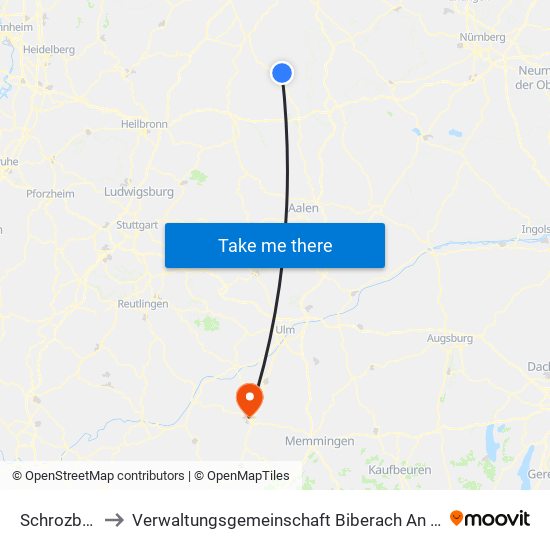 Schrozberg to Verwaltungsgemeinschaft Biberach An Der Riß map