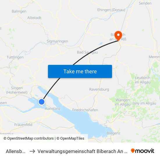 Allensbach to Verwaltungsgemeinschaft Biberach An Der Riß map