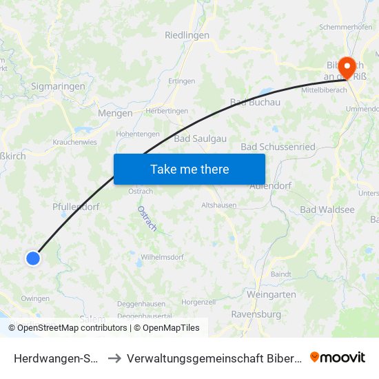 Herdwangen-Schönach to Verwaltungsgemeinschaft Biberach An Der Riß map