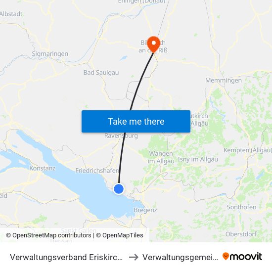 Verwaltungsverband Eriskirch-Kressbronn am Bodensee-Langenargen to Verwaltungsgemeinschaft Biberach An Der Riß map