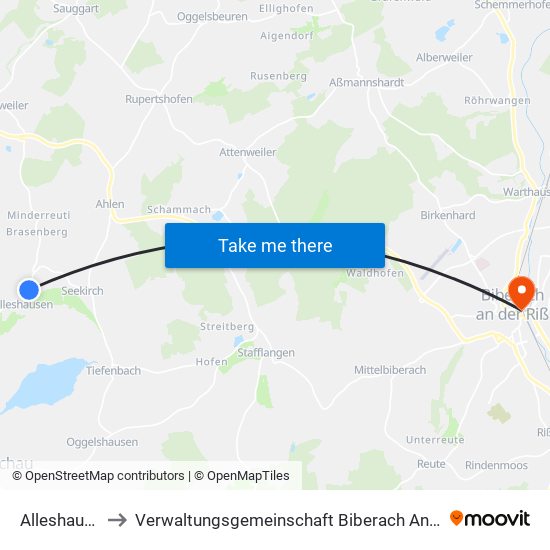 Alleshausen to Verwaltungsgemeinschaft Biberach An Der Riß map
