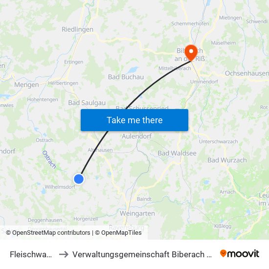 Fleischwangen to Verwaltungsgemeinschaft Biberach An Der Riß map