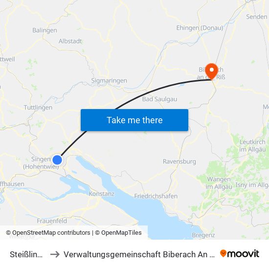 Steißlingen to Verwaltungsgemeinschaft Biberach An Der Riß map