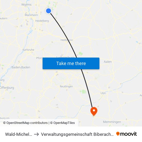 Wald-Michelbach to Verwaltungsgemeinschaft Biberach An Der Riß map