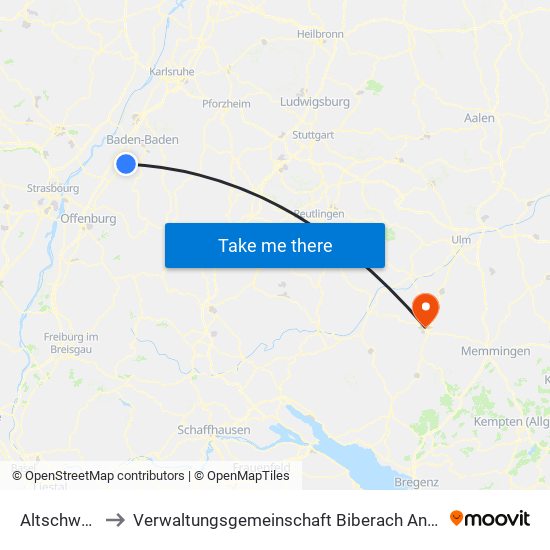 Altschweier to Verwaltungsgemeinschaft Biberach An Der Riß map