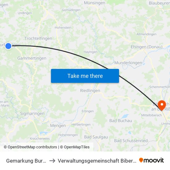Gemarkung Burladingen to Verwaltungsgemeinschaft Biberach An Der Riß map