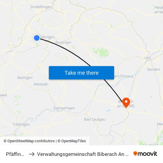 Pfäffingen to Verwaltungsgemeinschaft Biberach An Der Riß map