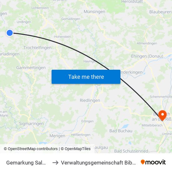 Gemarkung Salmendingen to Verwaltungsgemeinschaft Biberach An Der Riß map