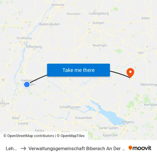 Lehen to Verwaltungsgemeinschaft Biberach An Der Riß map
