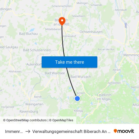Immenried to Verwaltungsgemeinschaft Biberach An Der Riß map
