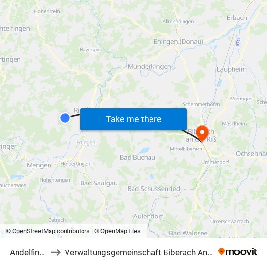 Andelfingen to Verwaltungsgemeinschaft Biberach An Der Riß map