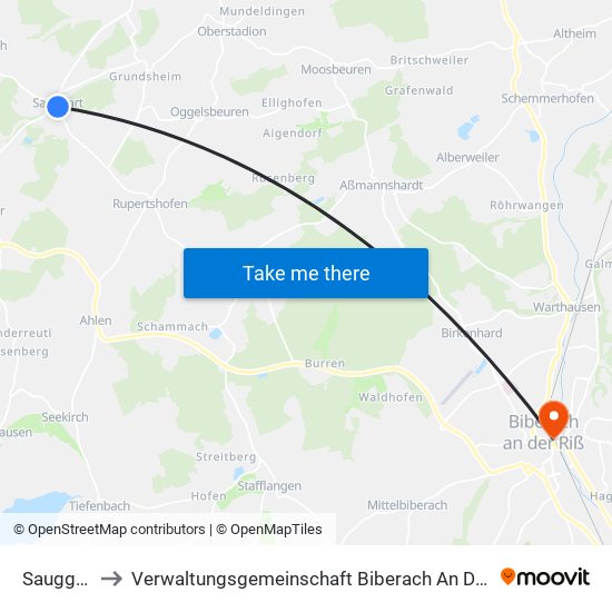 Sauggart to Verwaltungsgemeinschaft Biberach An Der Riß map