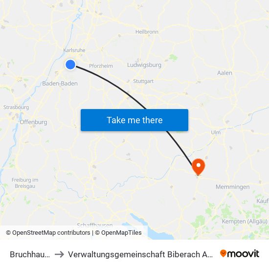 Bruchhausen to Verwaltungsgemeinschaft Biberach An Der Riß map