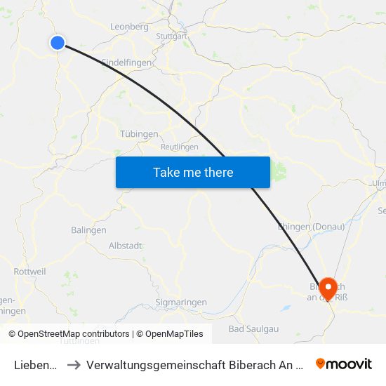 Liebenzell to Verwaltungsgemeinschaft Biberach An Der Riß map