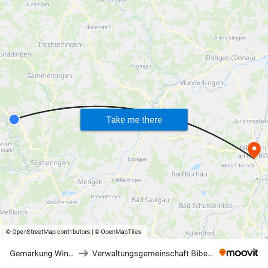 Gemarkung Winterlingen to Verwaltungsgemeinschaft Biberach An Der Riß map