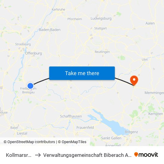 Kollmarsreute to Verwaltungsgemeinschaft Biberach An Der Riß map