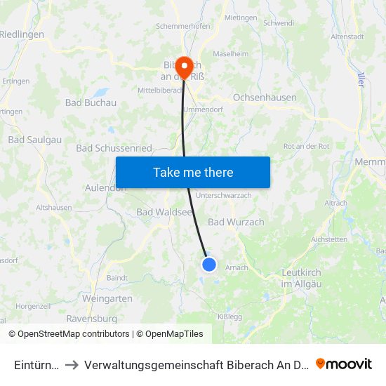 Eintürnen to Verwaltungsgemeinschaft Biberach An Der Riß map