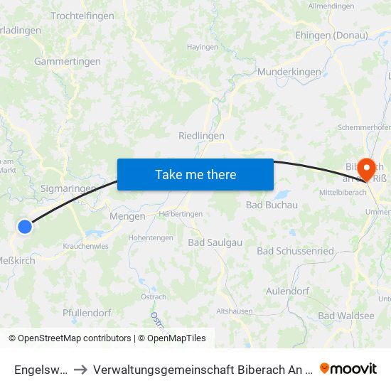 Engelswies to Verwaltungsgemeinschaft Biberach An Der Riß map