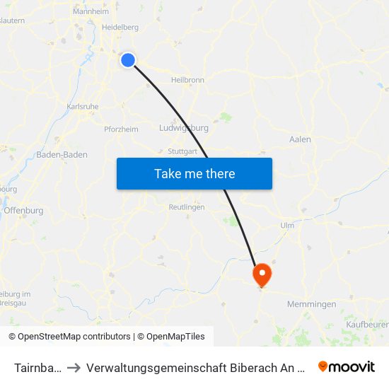 Tairnbach to Verwaltungsgemeinschaft Biberach An Der Riß map