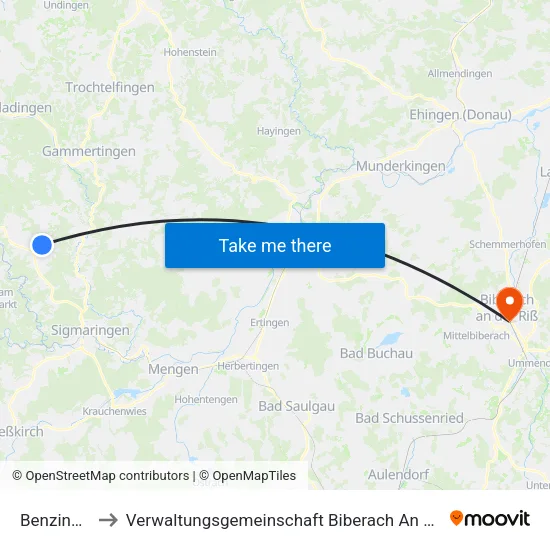 Benzingen to Verwaltungsgemeinschaft Biberach An Der Riß map