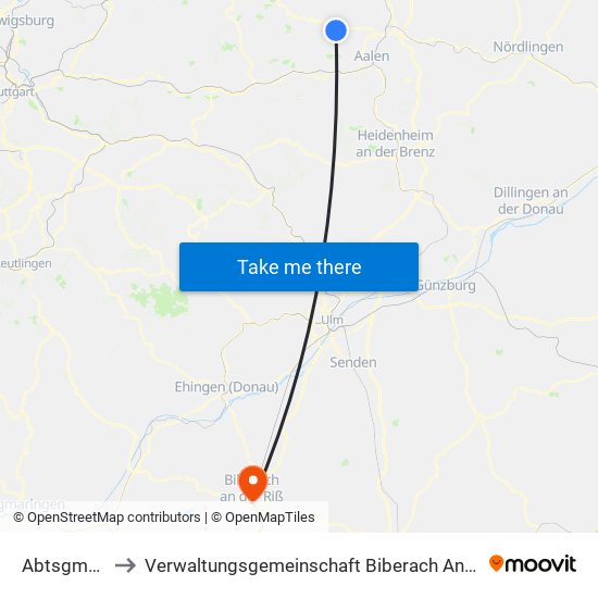 Abtsgmünd to Verwaltungsgemeinschaft Biberach An Der Riß map