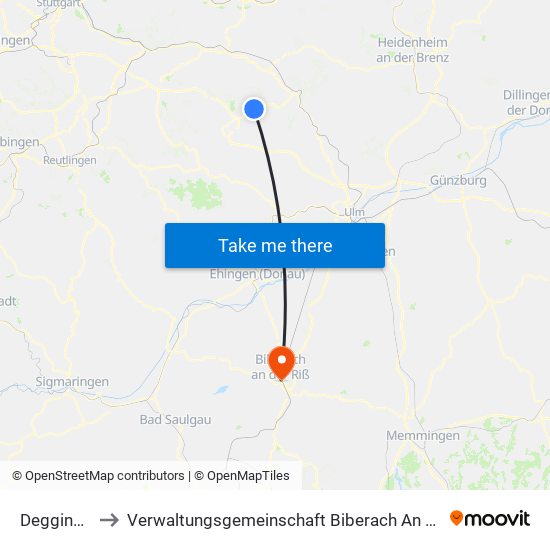 Deggingen to Verwaltungsgemeinschaft Biberach An Der Riß map