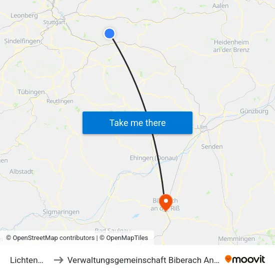 Lichtenwald to Verwaltungsgemeinschaft Biberach An Der Riß map