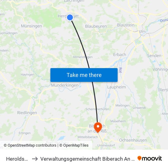 Heroldstatt to Verwaltungsgemeinschaft Biberach An Der Riß map