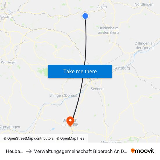 Heubach to Verwaltungsgemeinschaft Biberach An Der Riß map