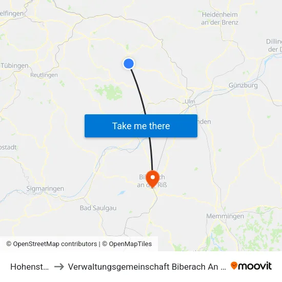 Hohenstadt to Verwaltungsgemeinschaft Biberach An Der Riß map