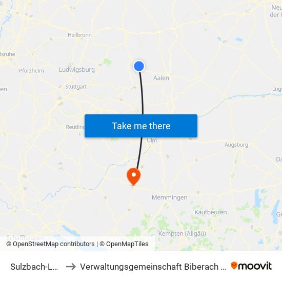 Sulzbach-Laufen to Verwaltungsgemeinschaft Biberach An Der Riß map
