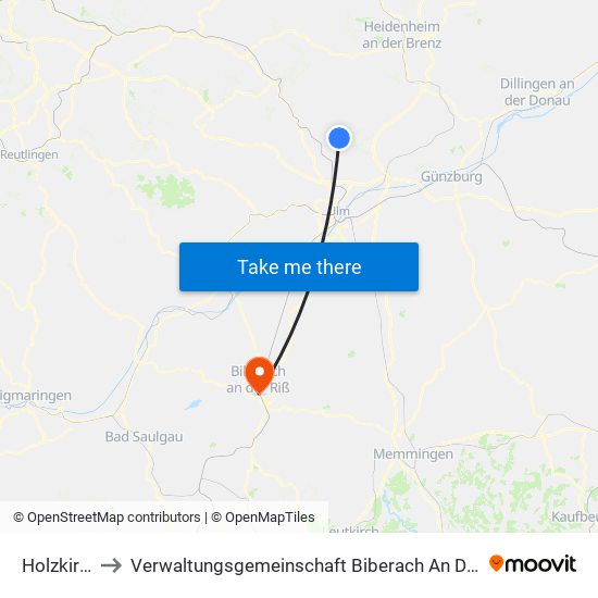 Holzkirch to Verwaltungsgemeinschaft Biberach An Der Riß map