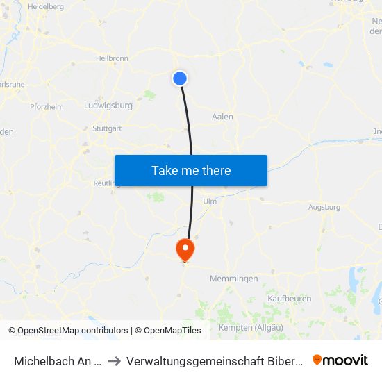 Michelbach An Der Bilz to Verwaltungsgemeinschaft Biberach An Der Riß map
