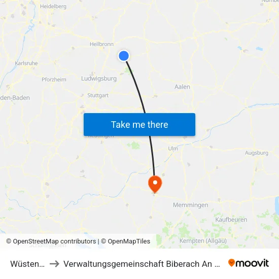 Wüstenrot to Verwaltungsgemeinschaft Biberach An Der Riß map