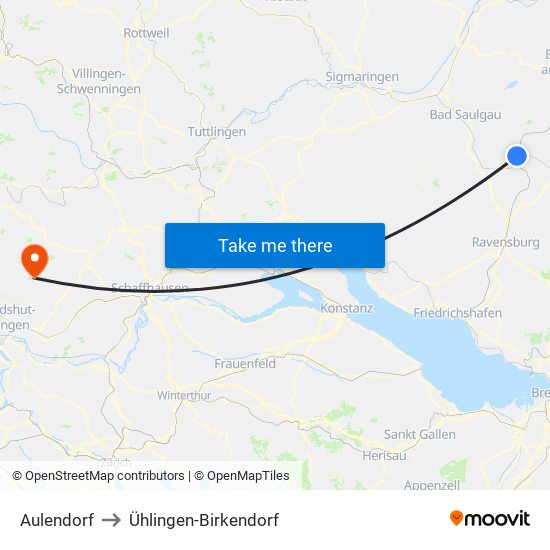 Aulendorf to Ühlingen-Birkendorf map