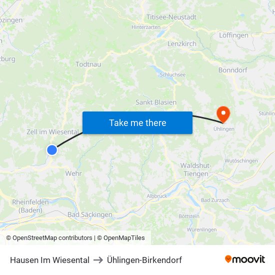 Hausen Im Wiesental to Ühlingen-Birkendorf map