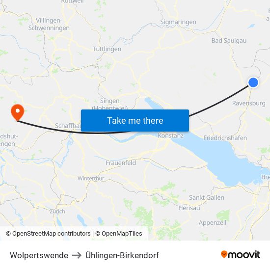Wolpertswende to Ühlingen-Birkendorf map