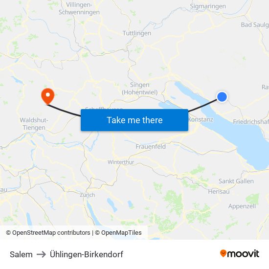 Salem to Ühlingen-Birkendorf map