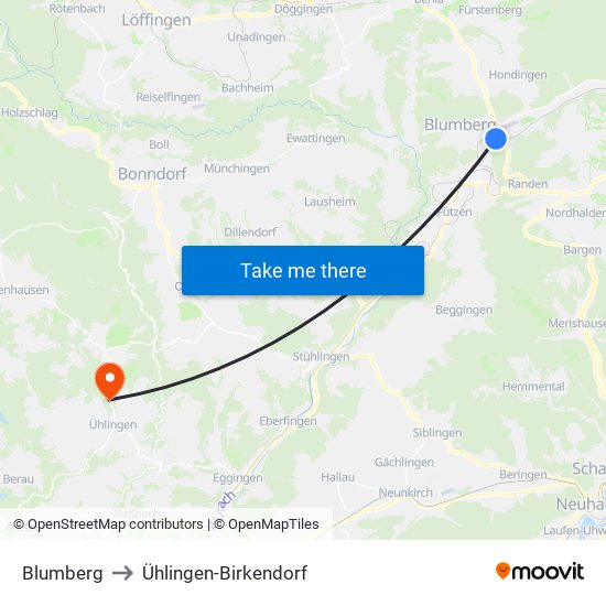 Blumberg to Ühlingen-Birkendorf map